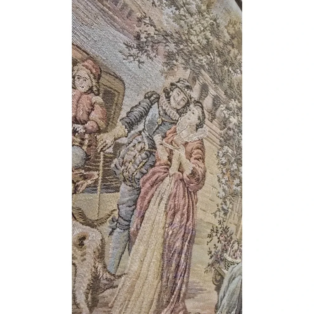 VTG Tapestry Wall Romantic Scene Dogs Tassels Cottagecore Ready 2 Hang SZ 20x20